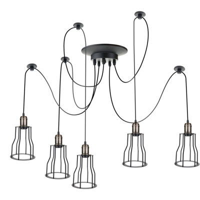 Lampada vintage con gabbie lunghe per 5 lampadine di filo E27 con cavo di 3m - Primematik