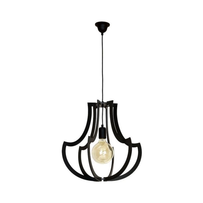 Lampada a Sospensione Tigris - Lampadario - da Soffitto - Grigio Scuro in Metallo, Legno, 45 x 45 x 90 cm, 1 x E27, 60W