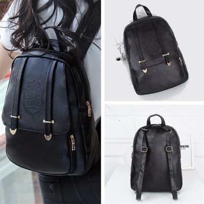 Drillpro - AEQUEEN Zaino da spalla Borsa da viaggio per scuola in pelle nera con corona