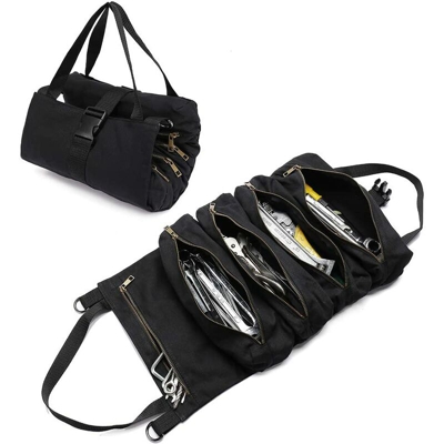 Borsa per attrezzi in tela con 5 tasche con cerniera per professionisti, nera - Langray