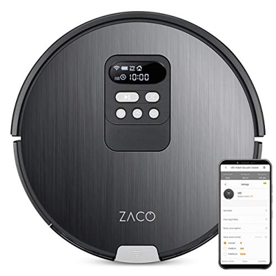 ZACO V85 – Robot lavapavimenti e aspirapolvere 2 in 1 con display LCD – Con navigazione intelligente – App e controllo vocale Alexa – Grigio acciaio