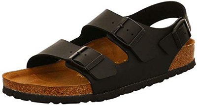 Birkenstock Classic Milano Birko-Flor Softfootbed - Sandali unisex - adulto, Nero (Black Leather upper), 44 (Normale)