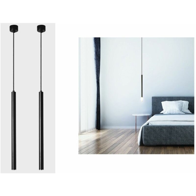 B&s - Coppia lampada led moderno a sospensione luce calda tubo nero metallo minimal