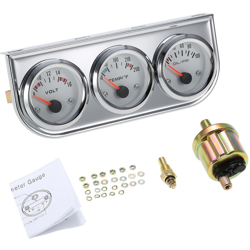 Tripla tensione dello strumento da 52 mm, temperatura dell'acqua e pressione dell'olio kit triplo deflettore cromato per strumenti + quadrante bianco precio