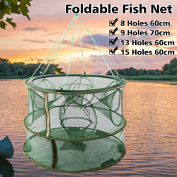 Fish Dip Cage Crab Crawdad Shrimp Basket Rete da pesca pieghevole a doppio strato (doppio strato 9Hold) en oferta