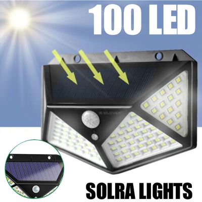 Insma - Lampada solare impermeabile da esterno 100 LED con rilevatore di movimento Sicurezza da giardino - Luce bianca