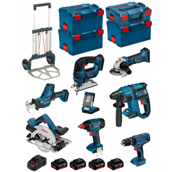 BOSCH Kit PSL8P4A+Caddy (GST 18 V-LIB+GKS 18V-57G+GDX 18V-LI+GBH 18V-EC+GSA 18V-LIC+GLI VariLED+GSB 18V-21+GWS 18-125V-LI) en oferta