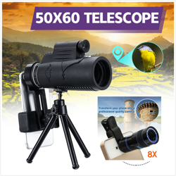Drillpro - Telescopio telescopico monoculare 8X / 60X Obiettivo ottico con zoom + luce laser + supporto per telefono + treppiede Clip en oferta