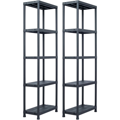 YOUTHUP Scaffali 2 pz 125 kg 60x30x180 cm Nero in Plastica - Nero