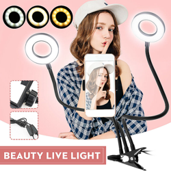 Luce ad anello di riempimento a doppia testa calda a 3 colori con clip per telefono Regolazione continua della luminosità Lampada di bellezza per precio