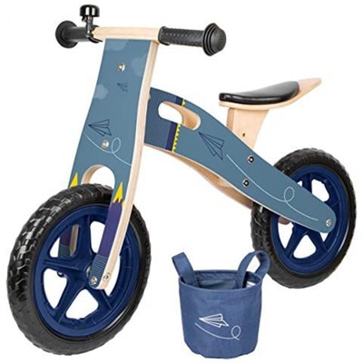 Piccolo Piede 11614 Biciclettina Blu Aereo Di Cartain Legnoi Con Sedile Regolabile E Pneumatici Gommati