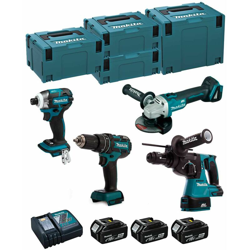 MAKITA Kit MSM4M3BL3 18V (DHR243 + DTD148 + DGA504 + DHP480 + 3 x 4,0 Ah + DC18RC + 2 x MAKPAC 2 + MAKPAC 3 + MAKPAC 4) en oferta