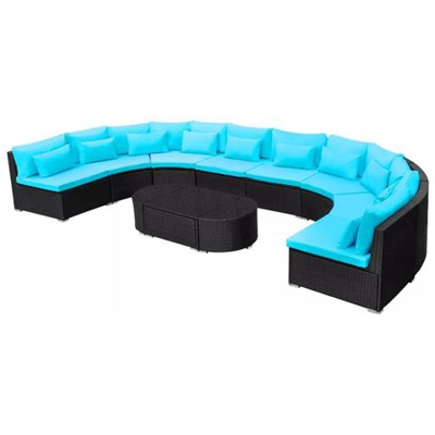 Divano da Giardino Set 13 Pz in Polyrattan Blu Tropicale