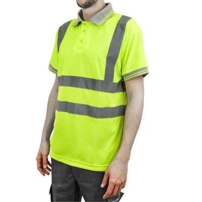 PrimeMatik - Camicia polo di manica corta con riflettore giallo per la sicurezza del lavoro taglia M
