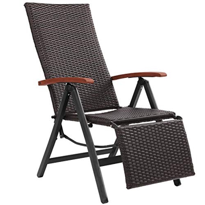 FIXKIT Sedia da Giardino in Rattan, Sedia Pieghevole da Giardino, Regolabile in 7 Posizioni, Telaio in Alluminio