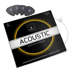 MORIATY® Corde per Chitarra Acustica - Eccellenti Corde in Phosphor Bronzo per Chitarra Acustica (set di 6 corde) | INCLUSI: 4 plettri + 1 corda E precio