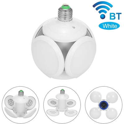 Lampadina da calcio pieghevole a LED a 4 foglie con funzione audio Bluetooth E27 AC85-265V Modello: FA-2940W Illuminazione UFO da calcio + Bluetooth