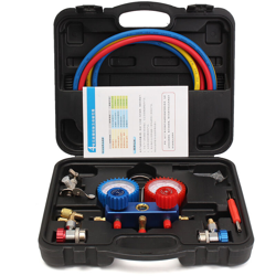 Drillpro - Manometro collettore con 3 tubi per condizionamento d'aria refrigerante per auto R410A R134A en oferta