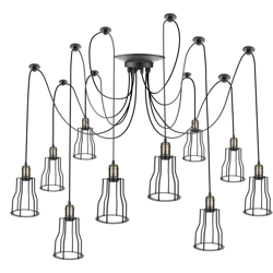Lampada vintage con gabbie lunghe per 10 lampadine di filo E27 con cavo di 3m - Primematik precio
