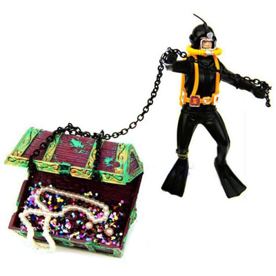 Abbellimento dell'acquario collegato alla decorazione dell'uomo della rana della caccia al tesoro della pompa di aria,nero - nero