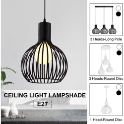 Lampada da soffitto in ferro cavo con paralume a gabbia Decorazione ristorante per lampadine E27 (nero, 1 disco a testa tonda) en oferta