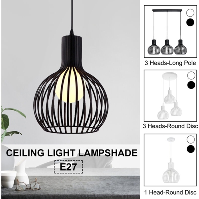 Lampada da soffitto in ferro cavo con paralume a gabbia Decorazione ristorante per lampadine E27 (nero, 1 disco a testa tonda)