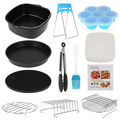 12PCS Accessori Friggitrice ad Aria Quadrata 8 pollici Antiaderente Set Accessori Friggitrice per Pizza Torta Patatine Fritte