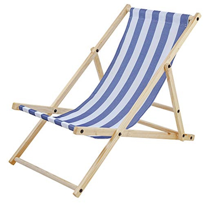 albatros Lettino da Giardino Sun, Blu-Bianco, Pieghevole, Sedia a Sdraio, Legno, terrazza Esterna