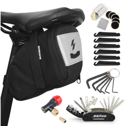 Sahoo - Strumento pieghevole 16 in uno + borsa posteriore per bicicletta + ugello aria + accessori per biciclette (chiave a brugola + scatola di características