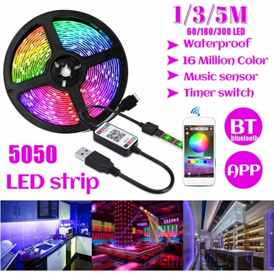 5V USB Waterpoof 5050300 LED Strip Lights RGB Music Senor Retroilluminazione Bluetooth APP Telecomando (1m di lunghezza 60led)
