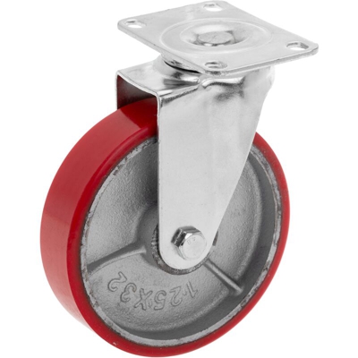 PrimeMatik - Ruota girevole industriale di poliuretano e metallo senza freno 125 mm