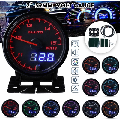 Eluto 12V 2 "52mm VoltMetri Voltmetro LED Digital Needle 10 Color Car