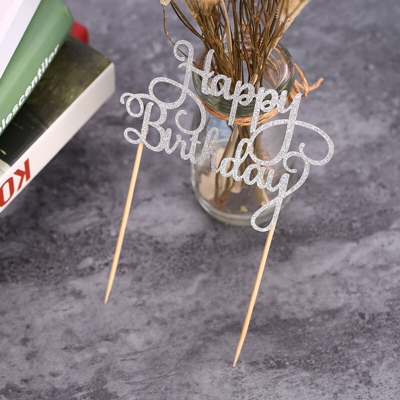 Happyshopping - 15 fette / confezione di decorazioni con bandierine da dessert per torta di compleanno, argento