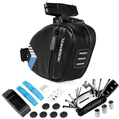 Roswheel - 131412-Una borsa da sella per bicicletta + piede di porco + toppa per pneumatici + foglio di contusione + borsa per l'imballaggio della