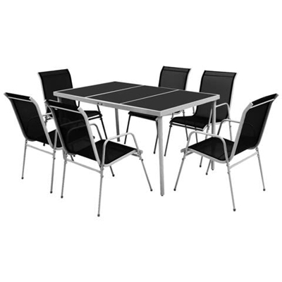 7 Pz Set Mobili da Pranzo per Esterni Nero