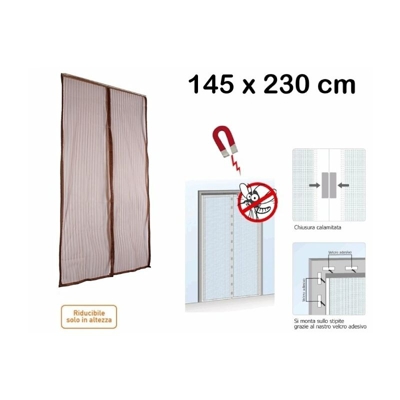 Zanzariera/Tenda con chiusura automatica a calamita/magnetica 145x230cm Marrone - Mod. Middle