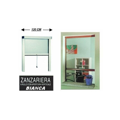Zanzariera a rullo in alluminio per finestre con profilo riducibile/regolabile avvolgimento verticale con frizione 120x170cm Bianca