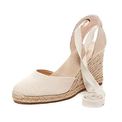 Tomwell Sandali Donna Moda Espadrillas con Cinturino Romani Testa Tonda Dolce Casual Zeppa Piattaforma Eleganti Estivi Sandals A Beige 35 EU