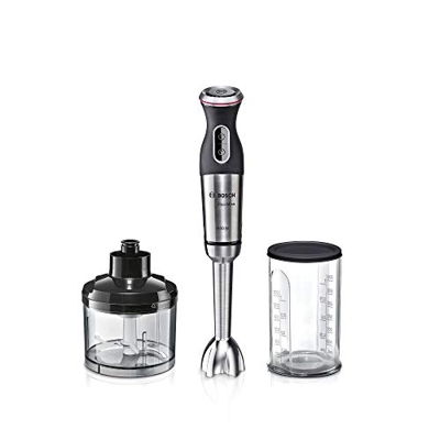 Bosch Hogar MaxoMixx - Frullatore a mano, con 2 accessori, con cupola anti-aspirazione, 1000 W, in acciaio inox, 12 velocità