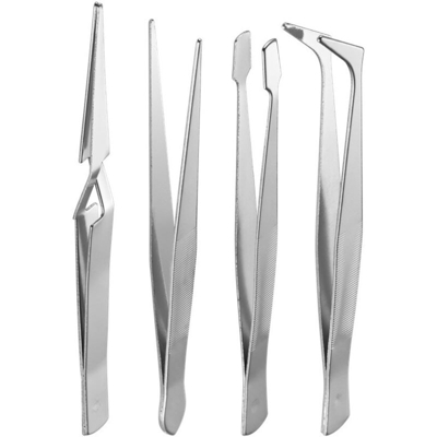 Set 4 pinzette di precisione in acciaio inossidabile - Fixpoint