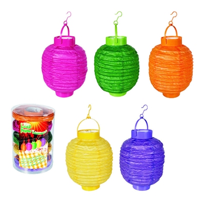 Set 5 Lanterne a LED 15 cm con Gancio colore Giallo Arancio Verde Rosa Viola