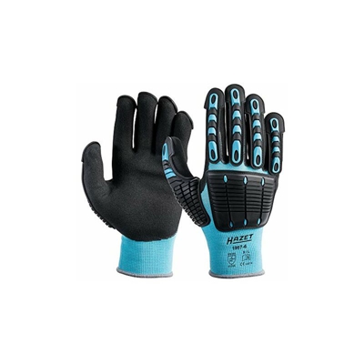 HAZET 1987-6 - Guanti da meccanico in TPR su dita e dorso della mano, misura L, colore: Nero/Blu