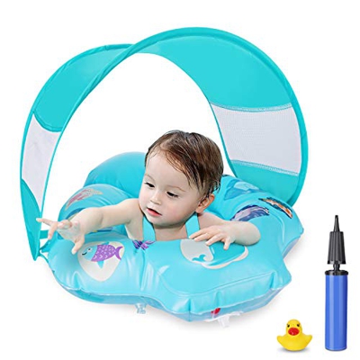 Magicfun Salvagente Neonato, Ciambella Gonfiabile Piscina Mare con Parasole e Sedile Sicuro, Anello di Nuoto Baby Float per Bambini da 6 a 36 Mesi