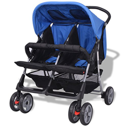 Festnight- Passeggino Gemellare in Acciaio Blu e Nero en oferta