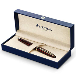 Waterman Carène Marine Amber Penna Stilografica, Pennino Medio con Cartuccia di Inchiostro Blu, Marrone e Nero Lucido con Clip in Oro 23 Carati, Confe en oferta