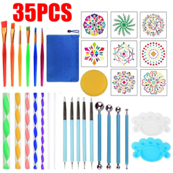 35pcs / set Mandala che punteggia gli strumenti Kit di pittura a punti di roccia Stencil per pittura a penna per unghie en oferta
