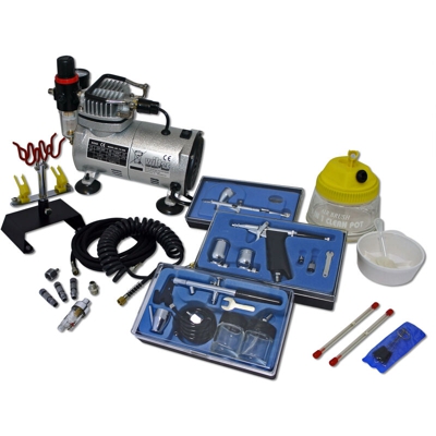 Wiltec - Set professionale AS18-2 compressore con 3 pistole a spruzzo e gamma completa di accessori