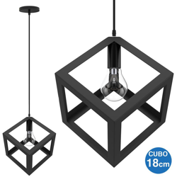 Lampadario Lampada Sospensione Cubo 18cm Design Moderno Paralume Metallo Nero características