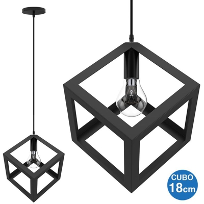Lampadario Lampada Sospensione Cubo 18cm Design Moderno Paralume Metallo Nero