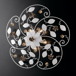 Plafoniera in ferro laccato bianco shabby 5 luci e rifiniture avorio e tortora precio